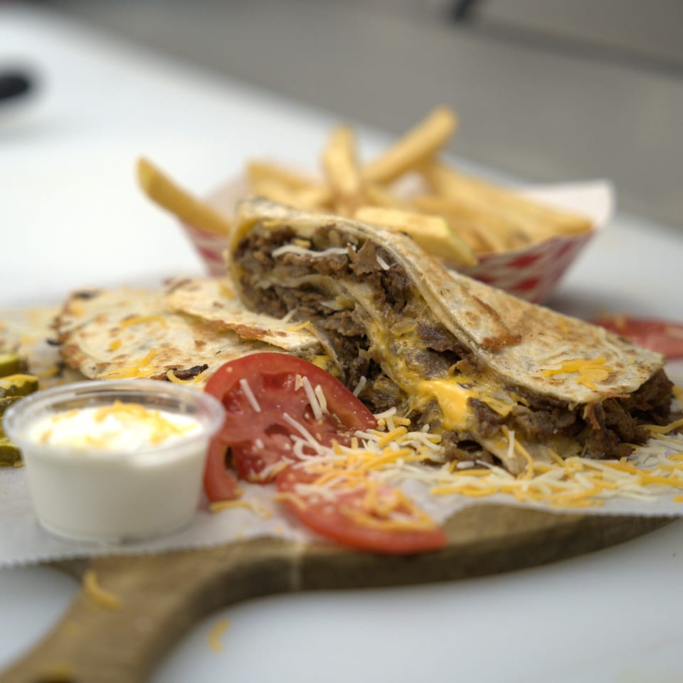 Steak quesadilla with fries